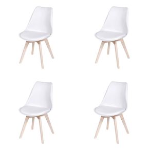 Kit 4 Cadeiras Eames Saarinen Joly Polipropileno Assento Estofado PU Branco Cromado Kit 4 Cadeiras Eames Saarinen Joly Polipropileno Assento Estofado PU Branco Cromado